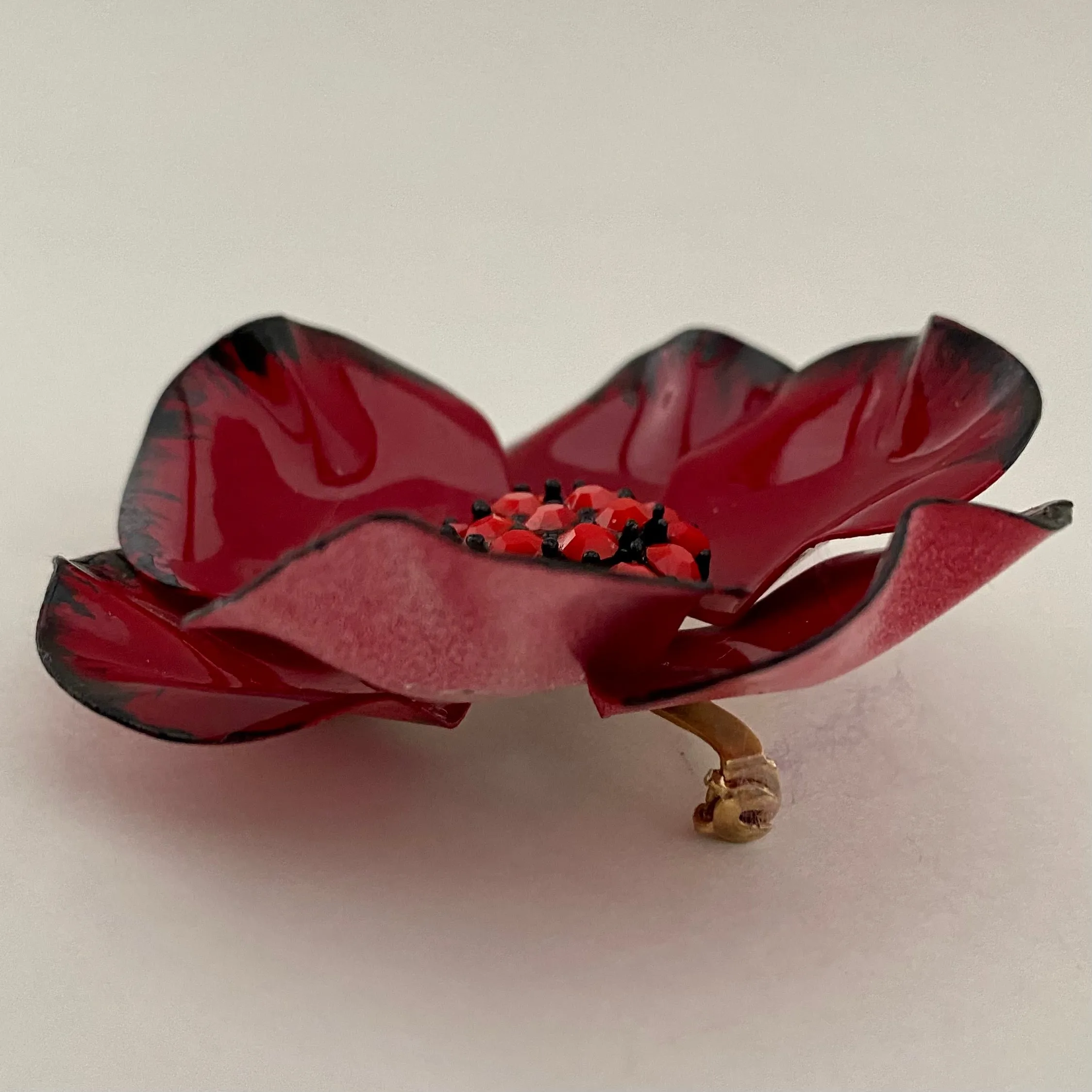Late 60s/ Early 70s Red Enamel Flower Brooch