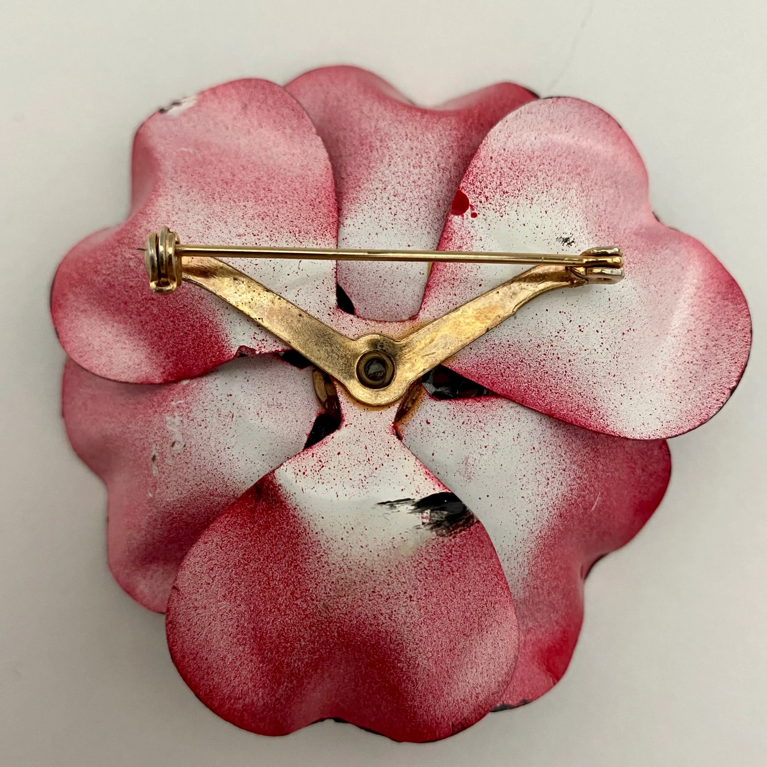 Late 60s/ Early 70s Red Enamel Flower Brooch