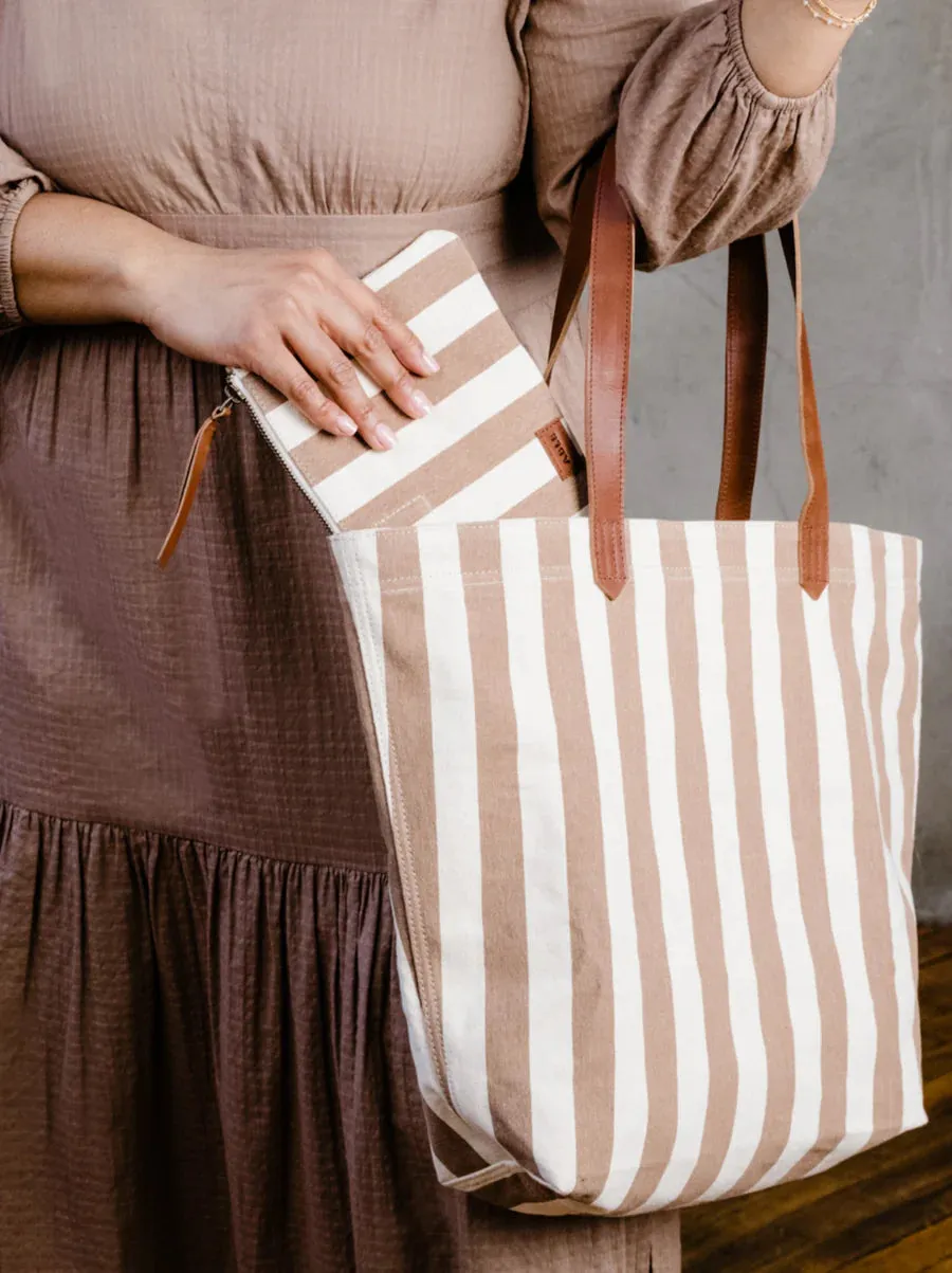 Marlow Canvas Clutch in Pecan Cabana Stripe