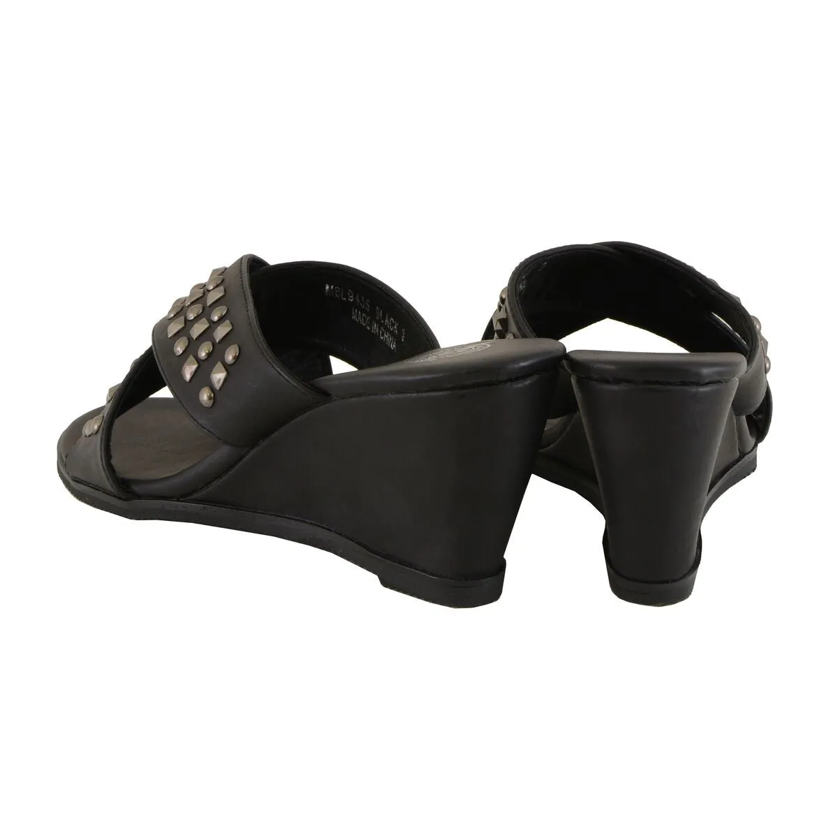 Milwaukee Leather MBL9455 Women's Black Studded Crossover Strap Wedges