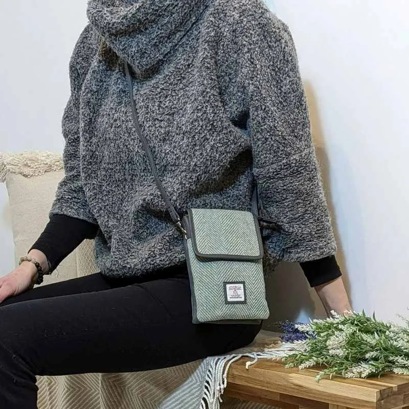 Mini Cross Body Bag Turquoise Harris Tweed