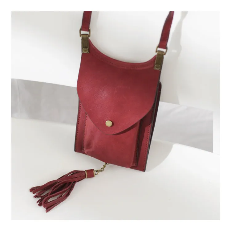 Mini Women's Leather Crossbody Phone Bag With Fringe Satchel Purse for Womens