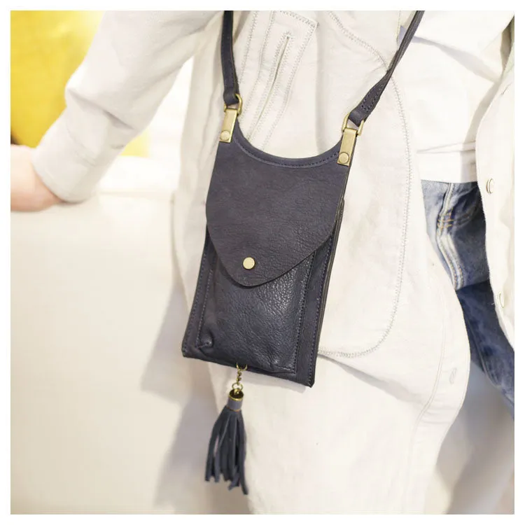Mini Women's Leather Crossbody Phone Bag With Fringe Satchel Purse for Womens