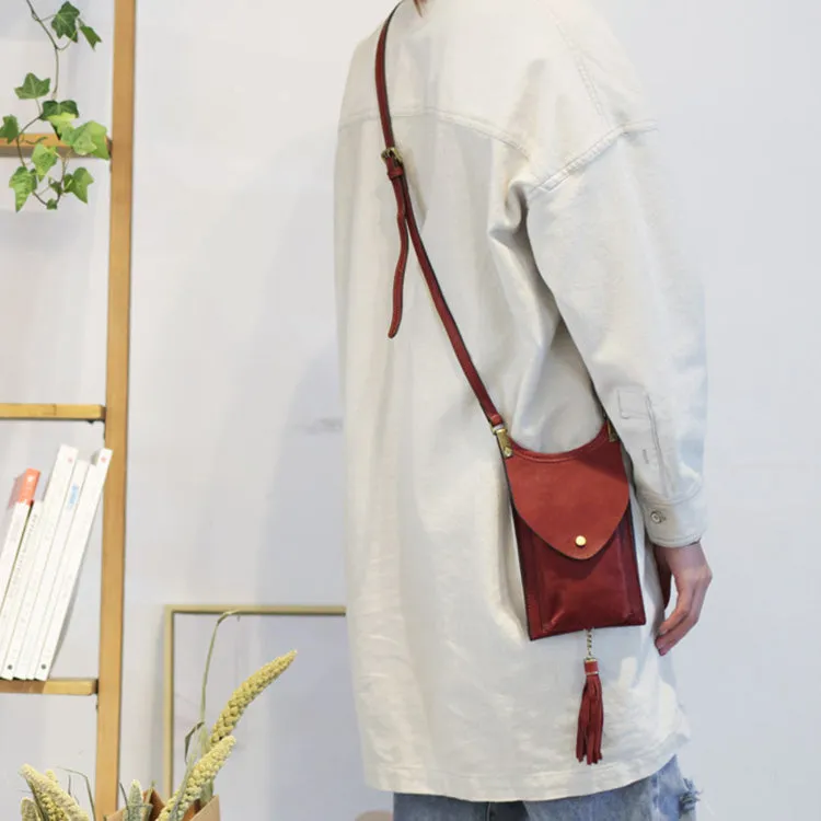 Mini Women's Leather Crossbody Phone Bag With Fringe Satchel Purse for Womens