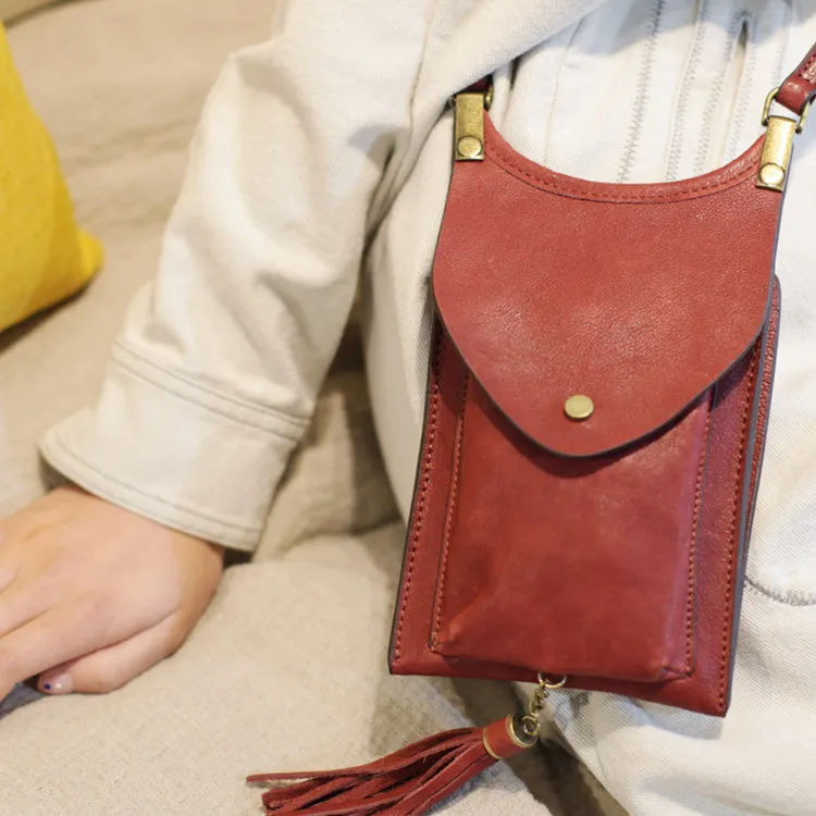 Mini Women's Leather Crossbody Phone Bag With Fringe Satchel Purse for Womens