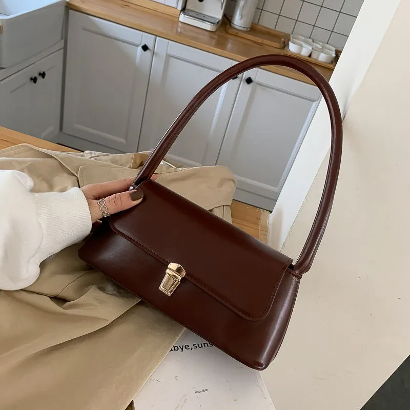 Minimalist Vegan Leather Shoulder Bag, Cute Leather Handle Handbag, Luxury Women’s Purse, Evening Bags Clutch, Elegant Leather Baguette