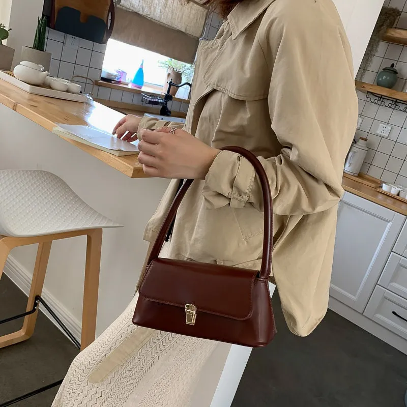 Minimalist Vegan Leather Shoulder Bag, Cute Leather Handle Handbag, Luxury Women’s Purse, Evening Bags Clutch, Elegant Leather Baguette