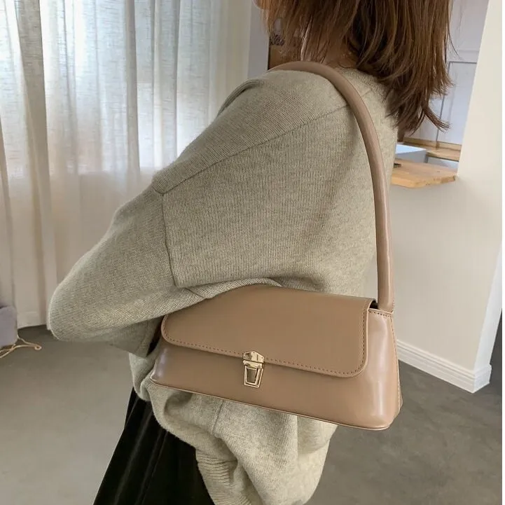 Minimalist Vegan Leather Shoulder Bag, Cute Leather Handle Handbag, Luxury Women’s Purse, Evening Bags Clutch, Elegant Leather Baguette