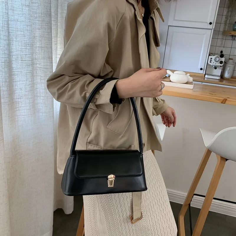 Minimalist Vegan Leather Shoulder Bag, Cute Leather Handle Handbag, Luxury Women’s Purse, Evening Bags Clutch, Elegant Leather Baguette