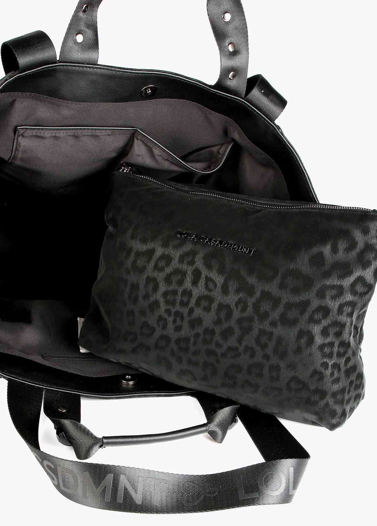 Neoprene and animal print tote bag