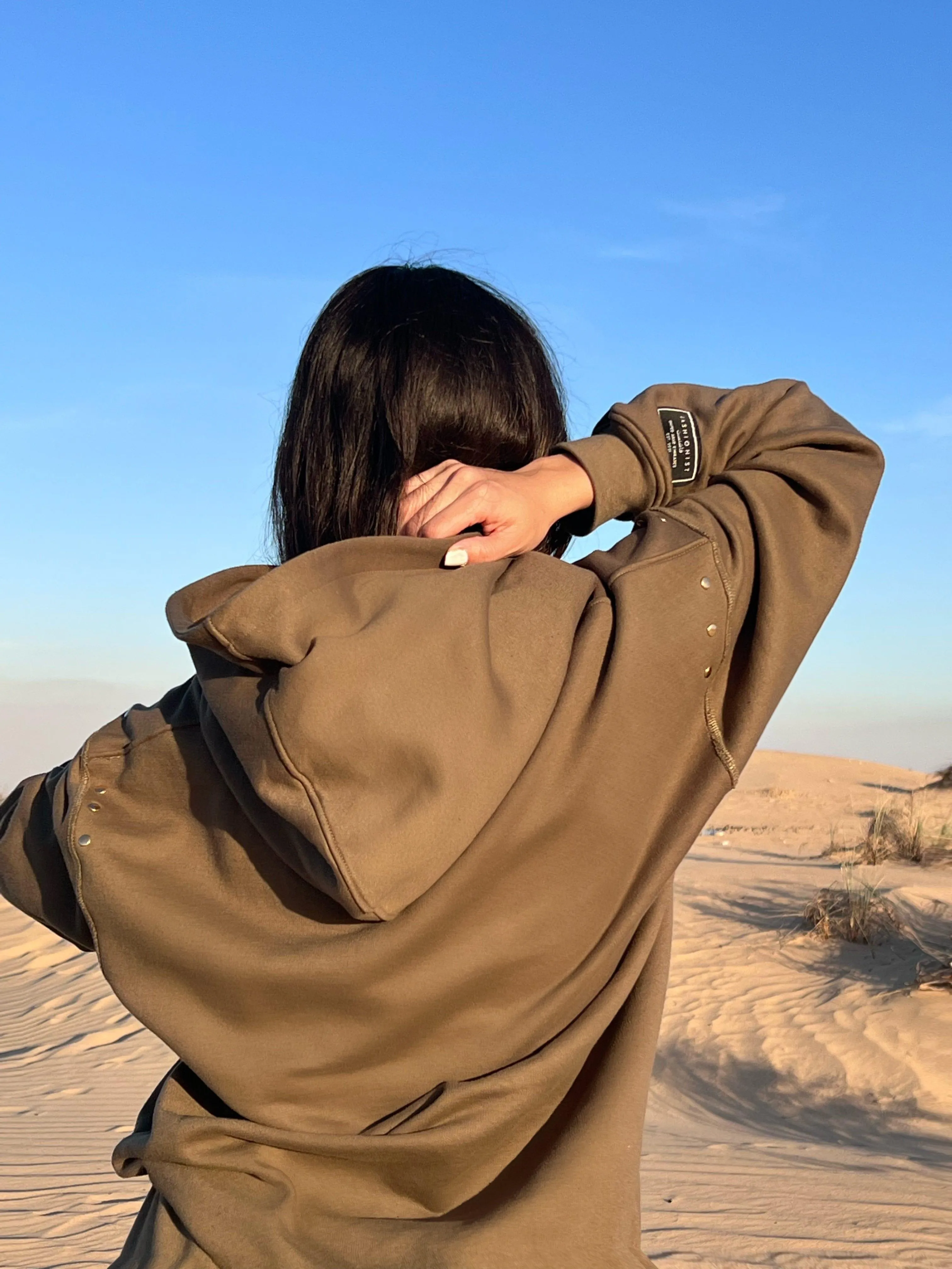 Olive fleece oversized hoodie with eyelets for women- Fashionist