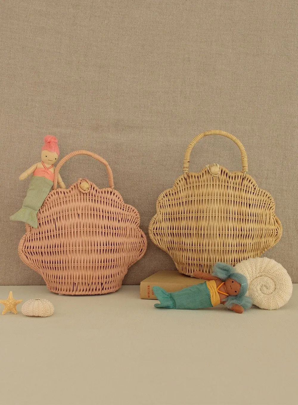Olli Ella Rattan Shell Bag in Natural