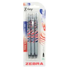 Pack of 3 Zebra Z-Grip Ballpoint Pens Smooth Medium Point 1.0mm