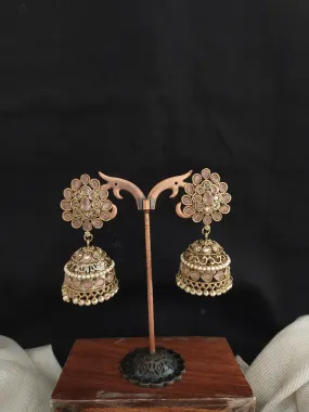 Pear-Shaped Studded Kundan Jhumki in Mehendi Finish