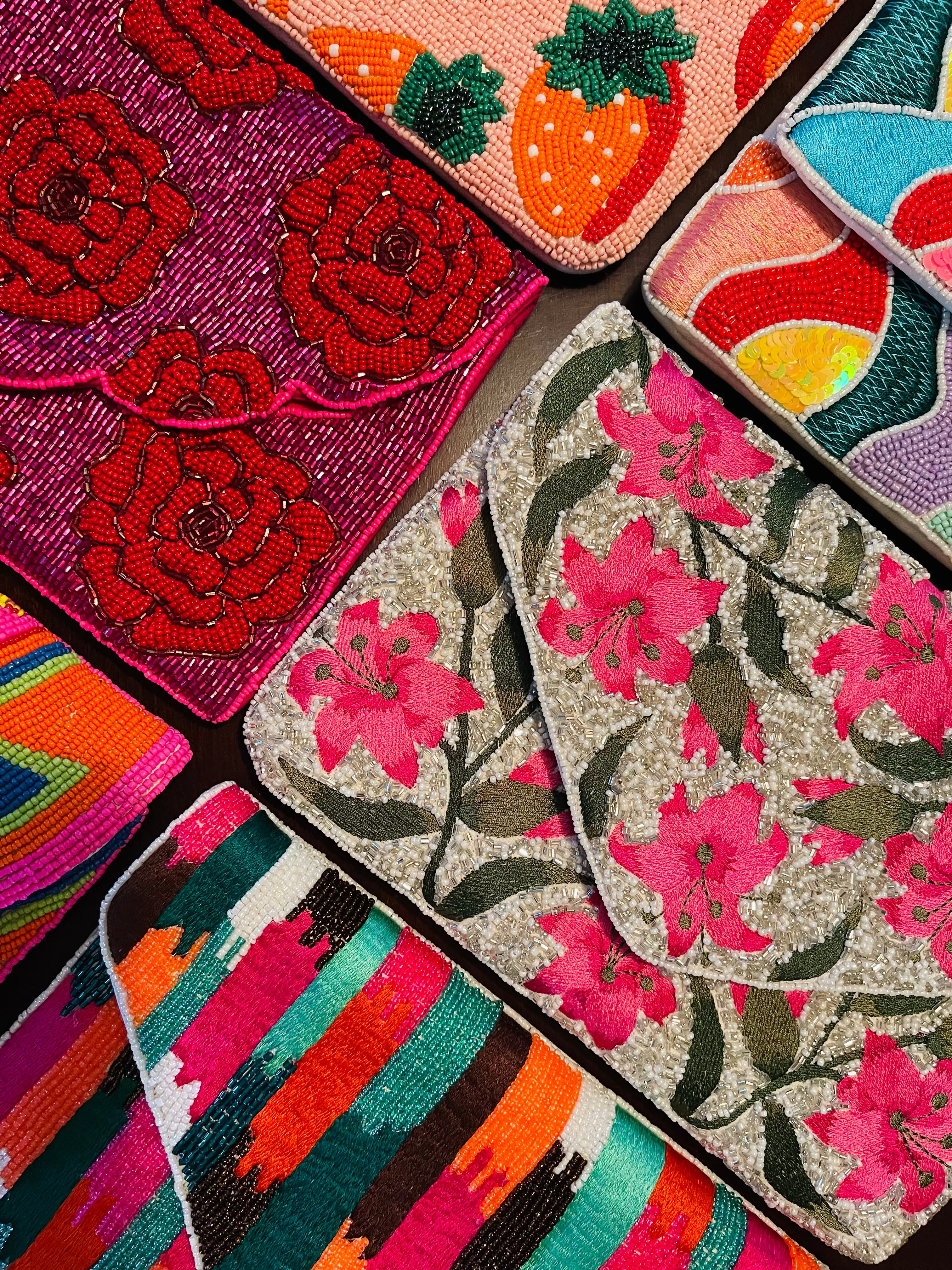 Pink Lilies Handmade Beaded Envelope Clutch
