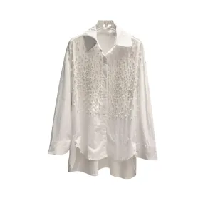 Pre Order:  Pearl Studded Solid Loose Casual Blouse