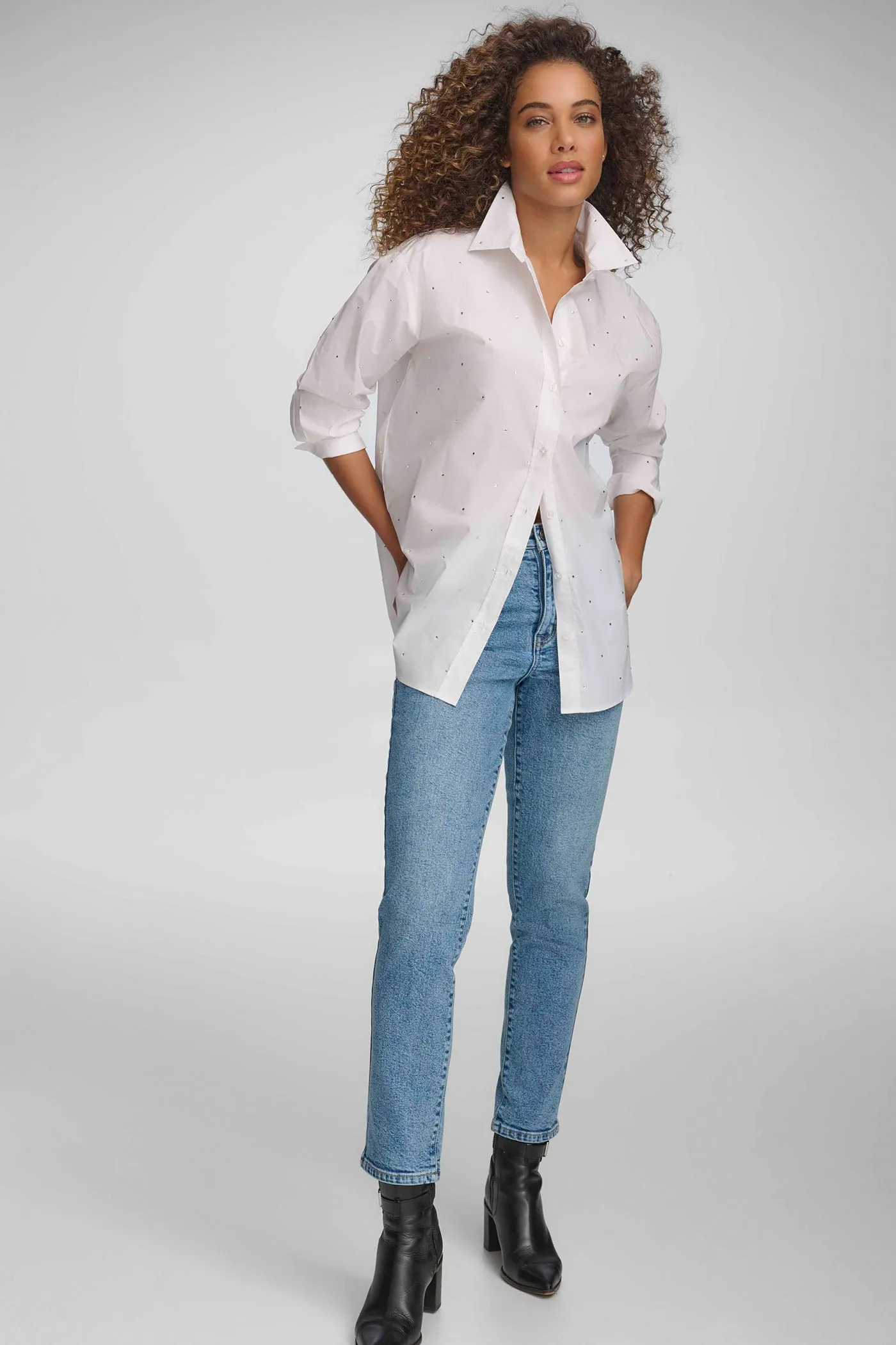 RHINESTONE BUTTON FRONT SHIRT