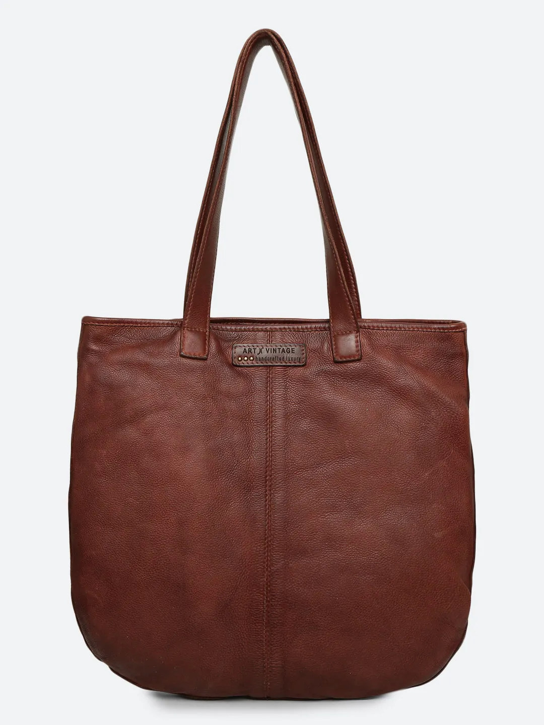 Rhoda: Cognac Leather Shopper With Lazer Quote