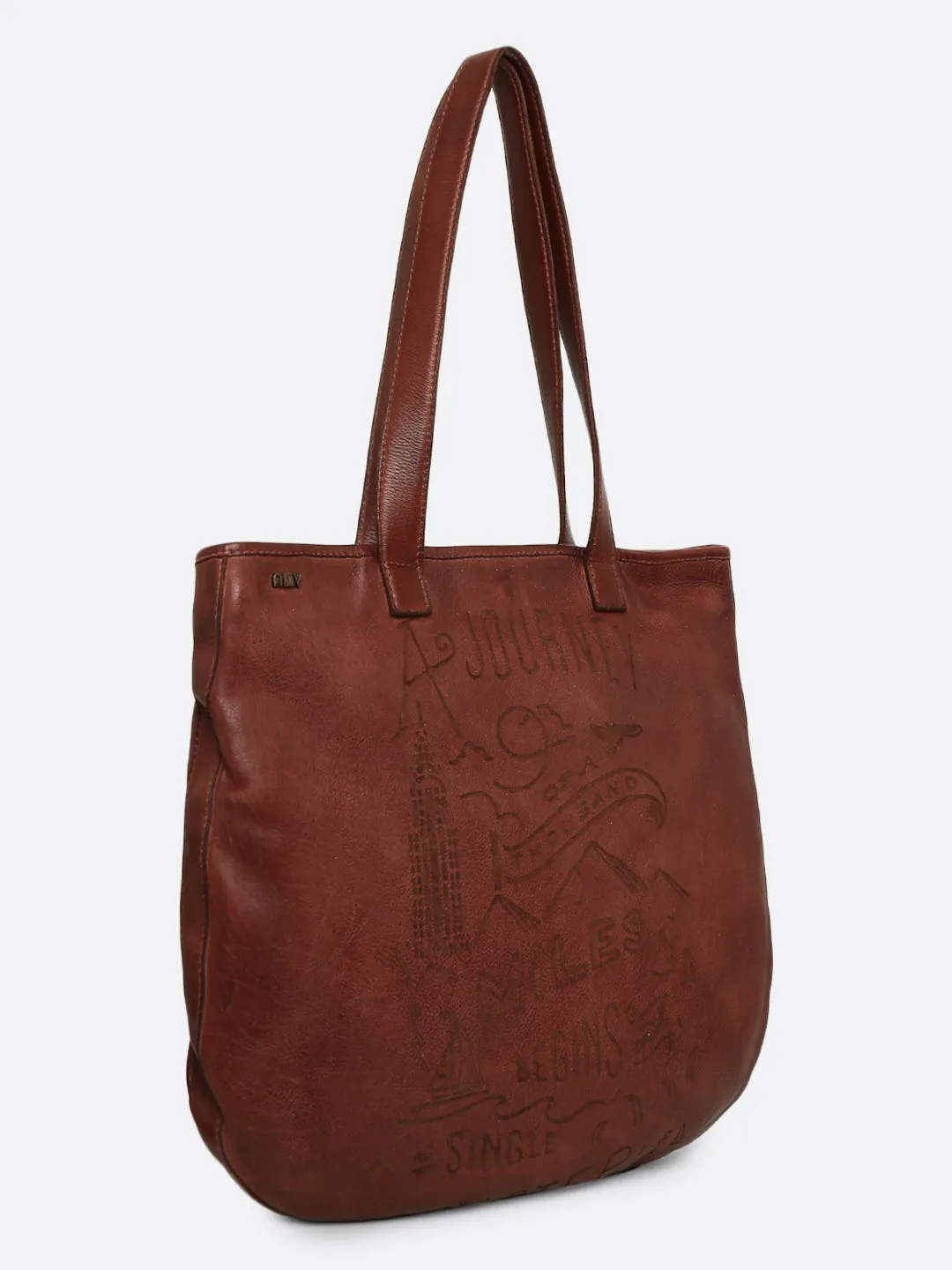Rhoda: Cognac Leather Shopper With Lazer Quote