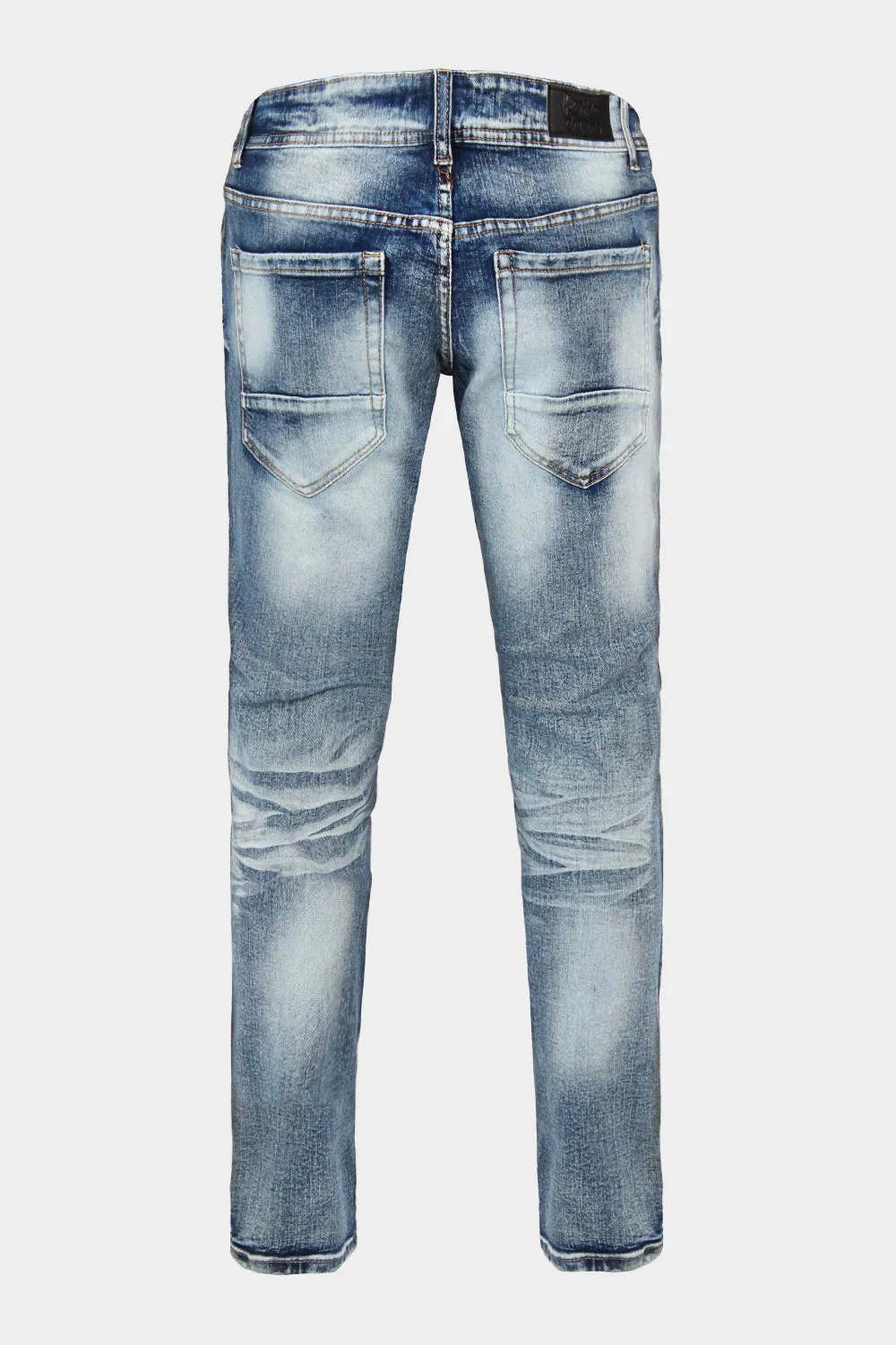 Ripped Jeweled Pu Cross Denim Jeans