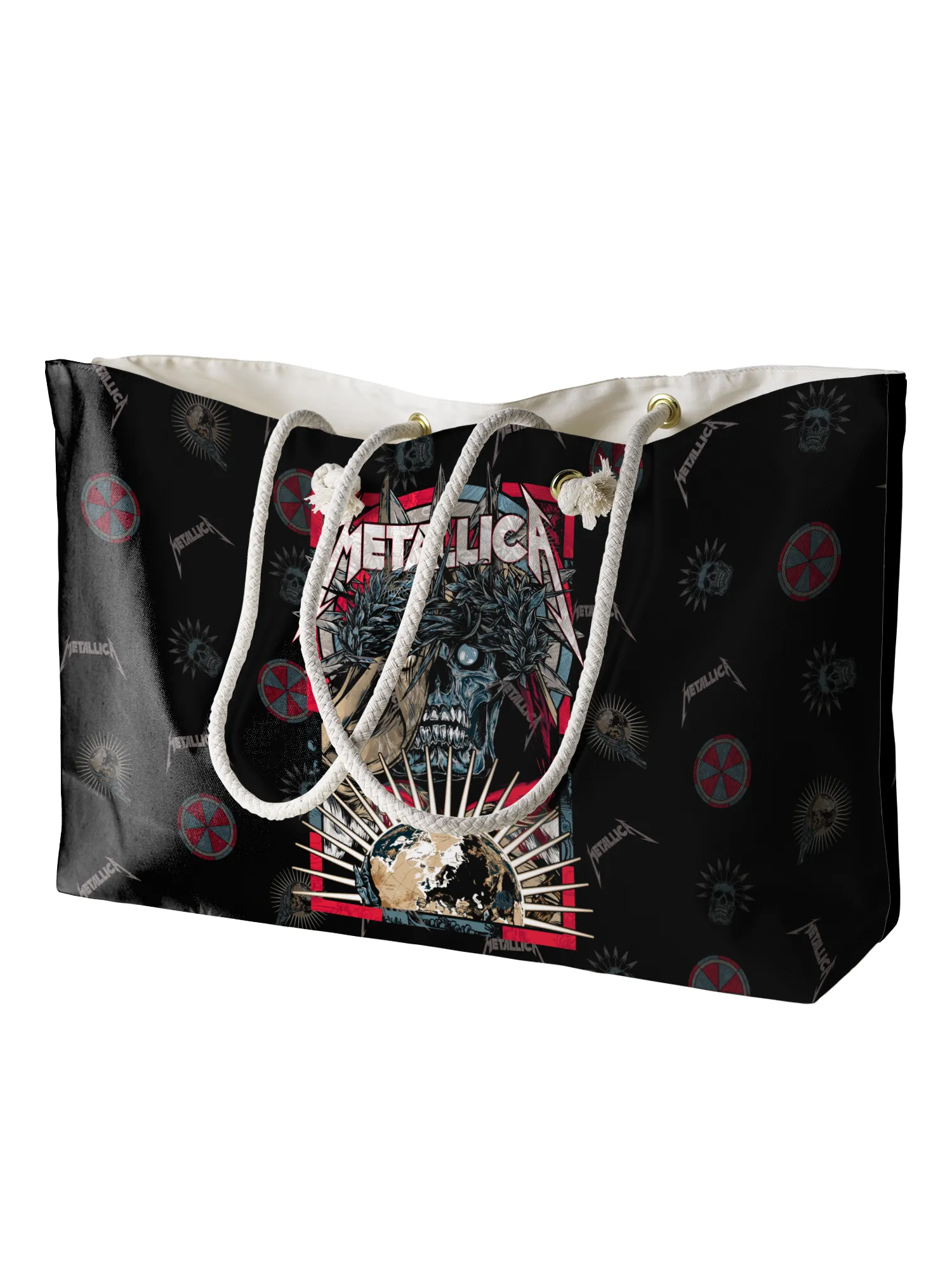 Rocksax Metallica Rope Handled Beach Bag - Skull