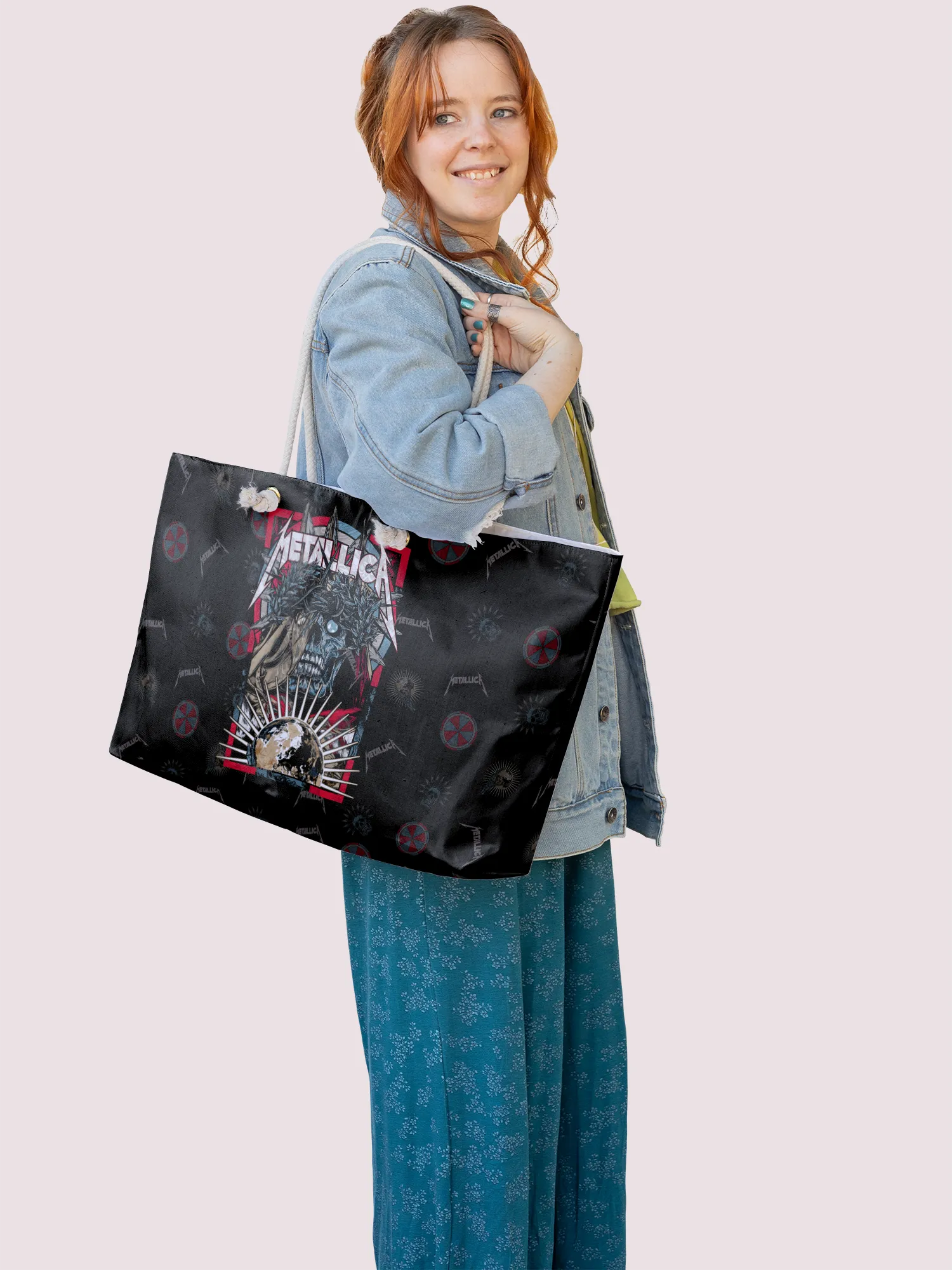 Rocksax Metallica Rope Handled Beach Bag - Skull