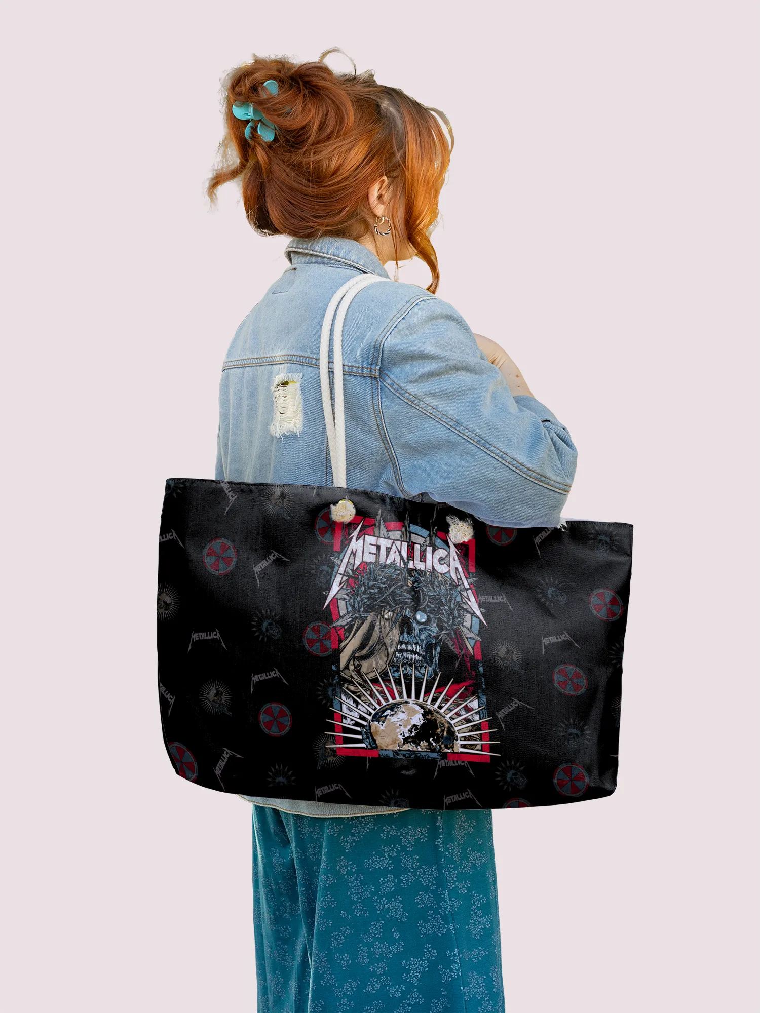 Rocksax Metallica Rope Handled Beach Bag - Skull