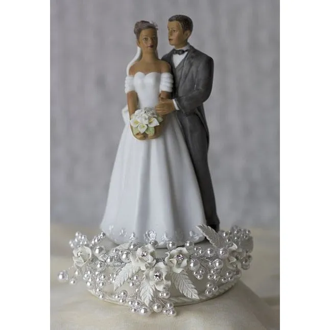 Rose and Pearls Classic African American Cake Topper (Silver or Gold)