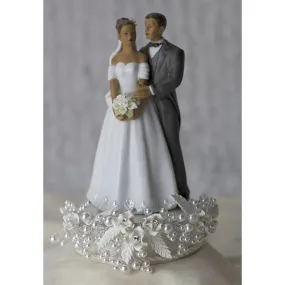 Rose and Pearls Classic African American Cake Topper (Silver or Gold)
