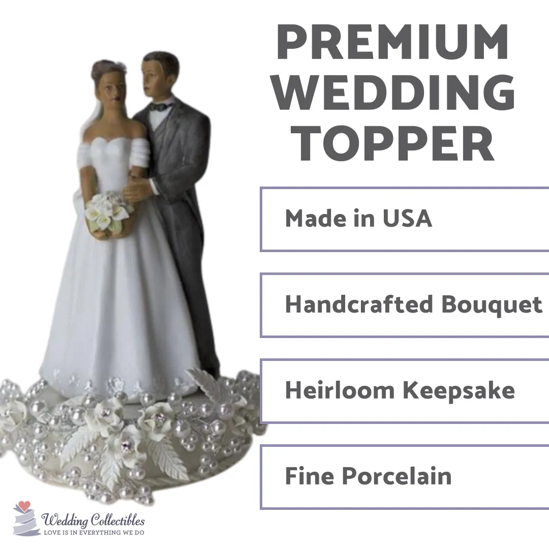 Rose and Pearls Classic African American Cake Topper (Silver or Gold)