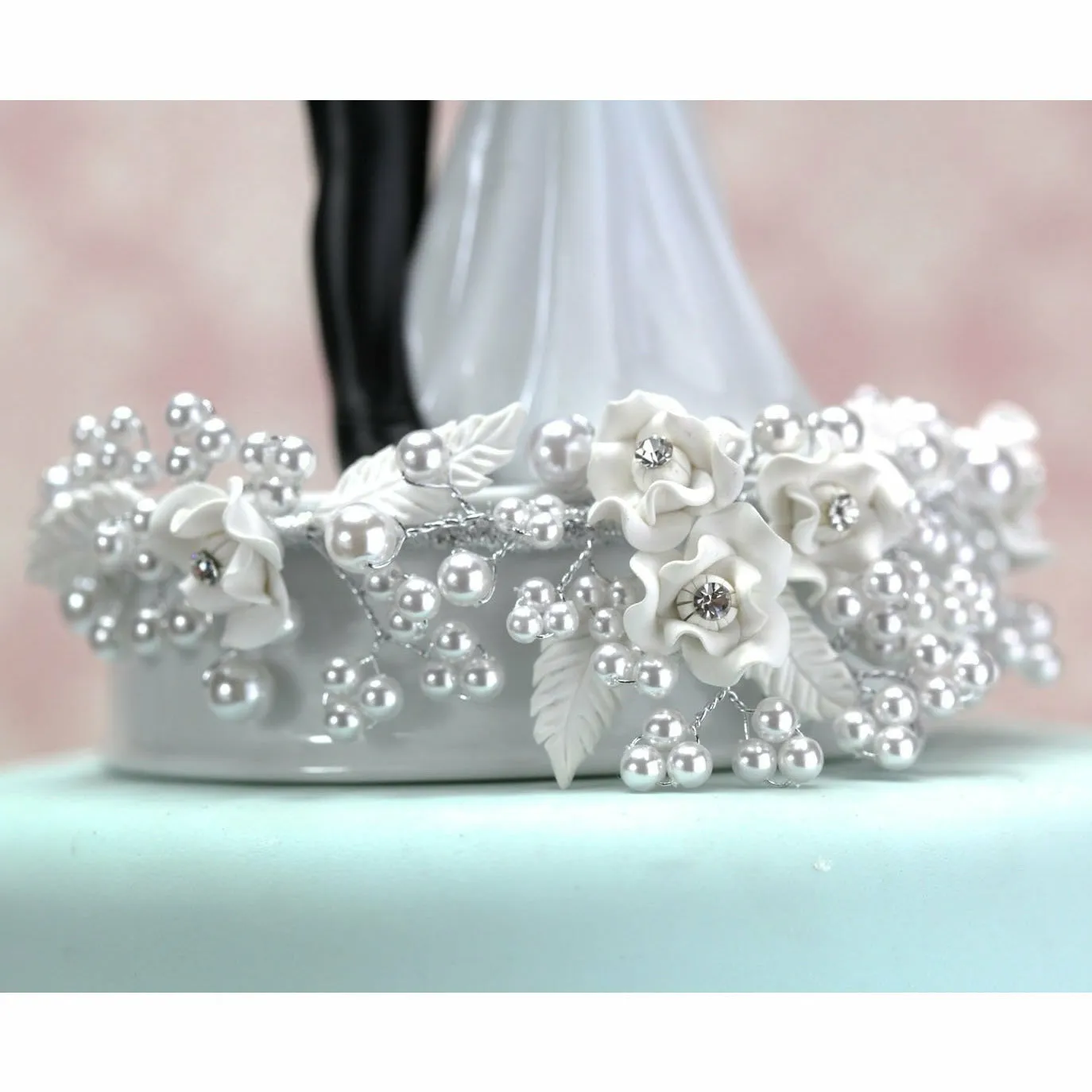 Rose and Pearls Classic African American Cake Topper (Silver or Gold)