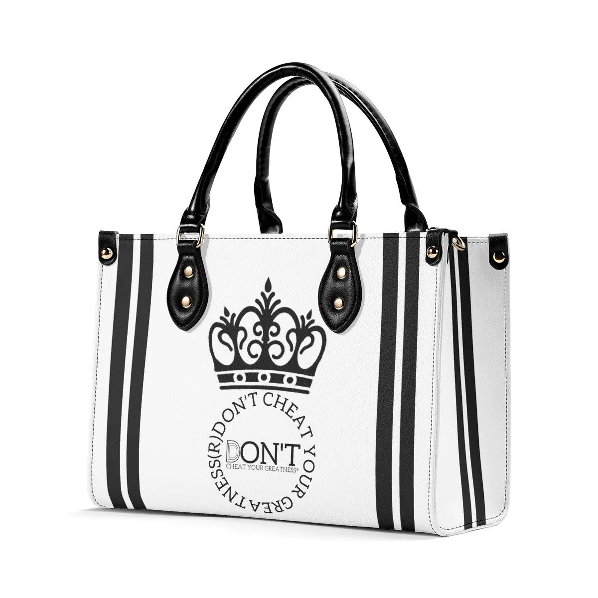 Royalty DON'T D4XV Black Logo ,Stripes & White Multiple Sizes Upgraded Luxury Women PU Leather Handbag