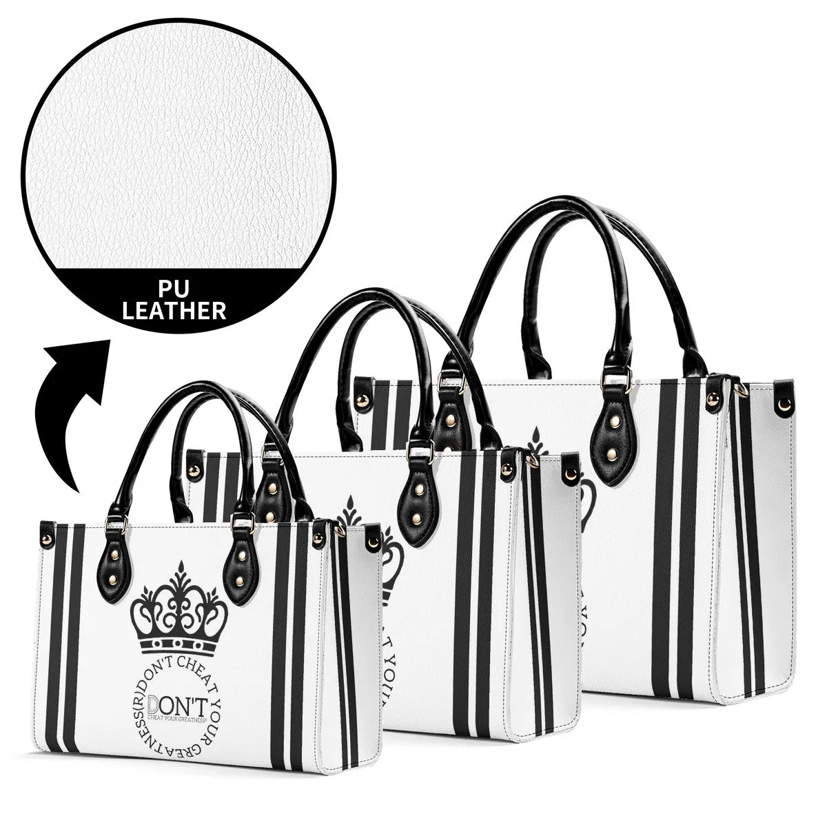 Royalty DON'T D4XV Black Logo ,Stripes & White Multiple Sizes Upgraded Luxury Women PU Leather Handbag