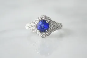 Sapphire & Pave Filigree Ring