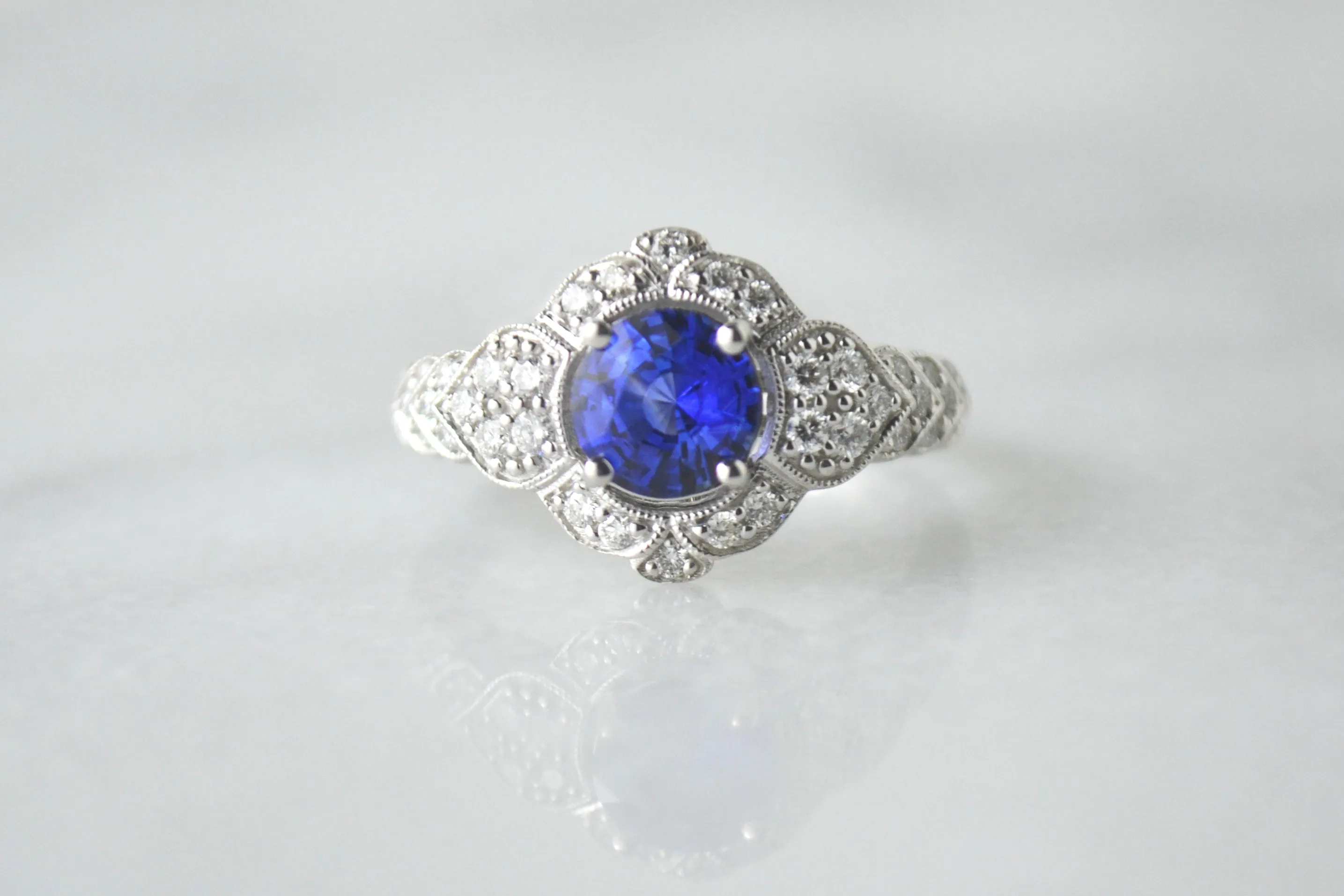 Sapphire & Pave Filigree Ring