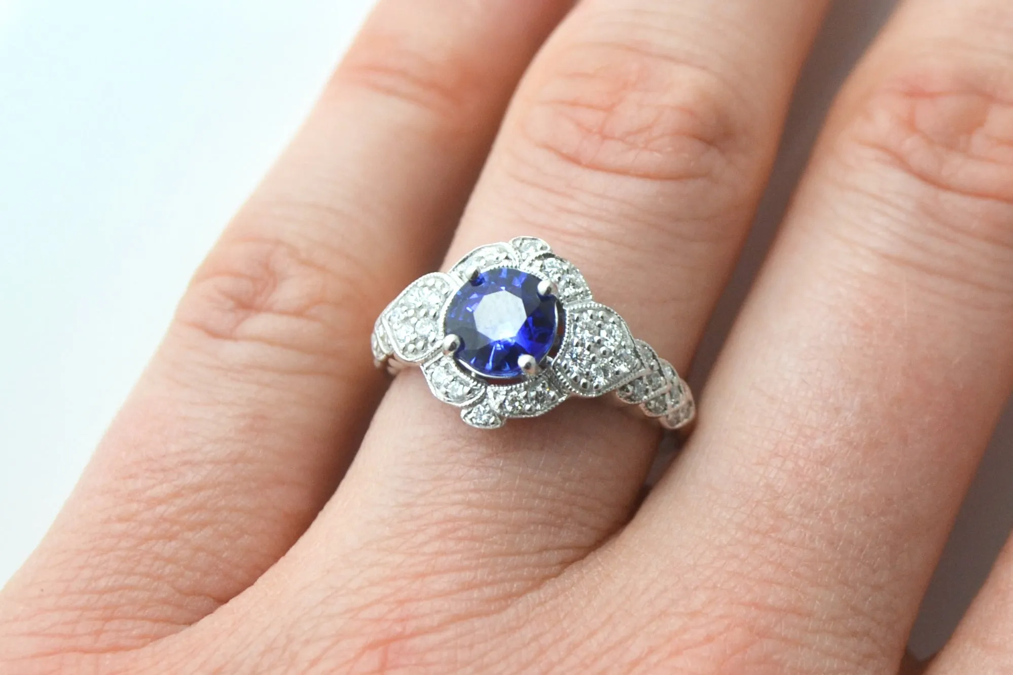 Sapphire & Pave Filigree Ring