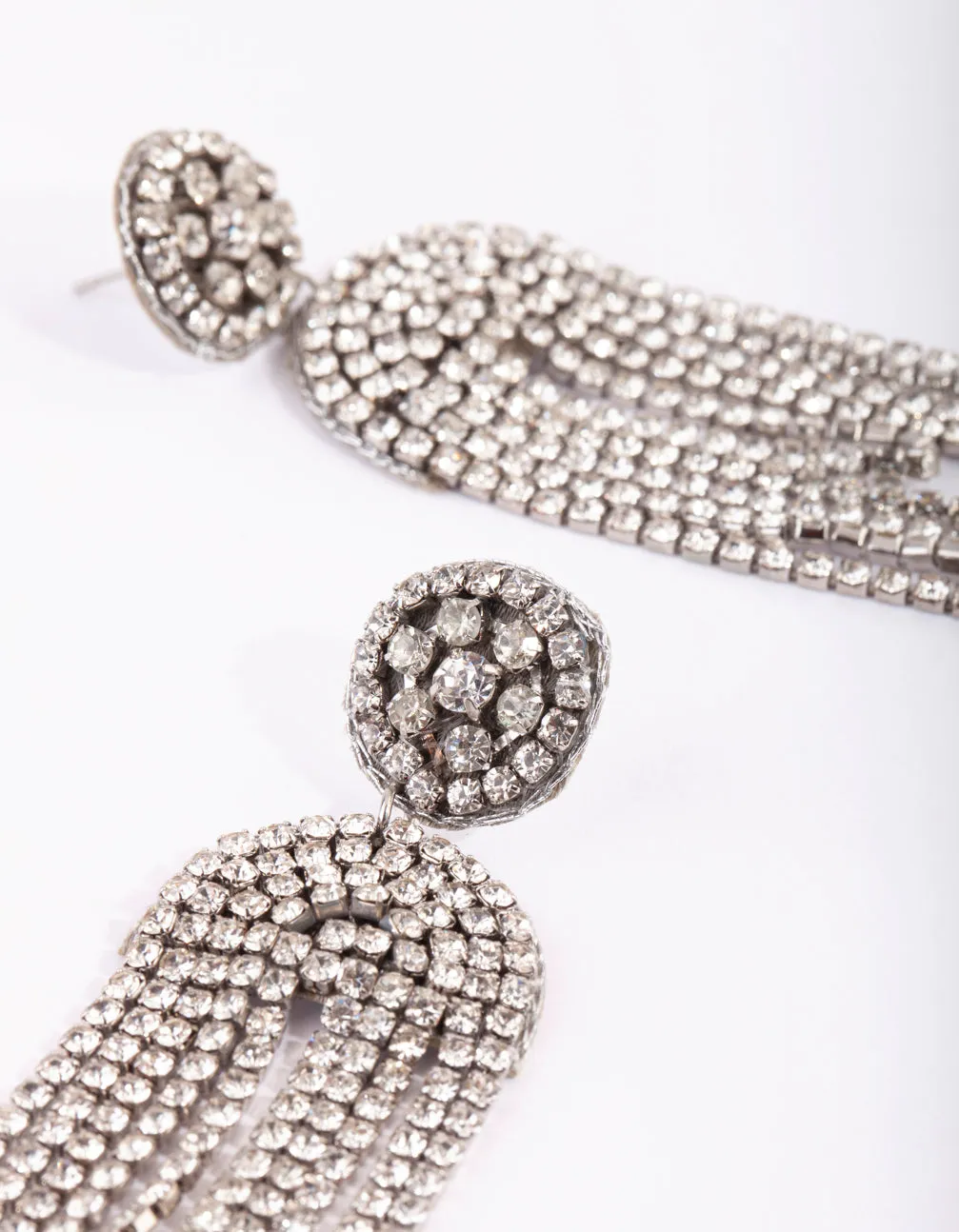 Silver Loop Diamante Drop Earrings
