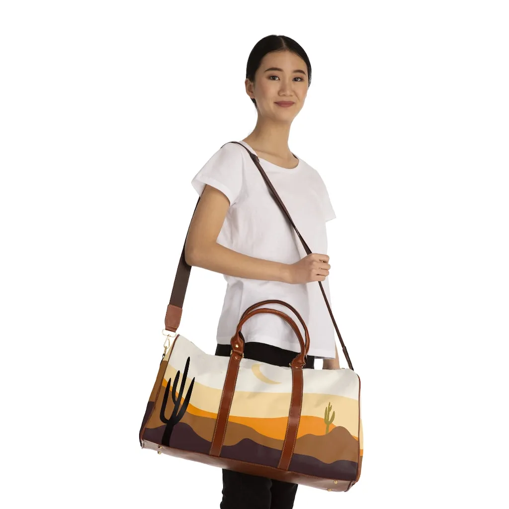 Southwestern Overnight Bag Midwest Desert Waterproof Travel Bag Duffel Bag Faux Leather Strap Handles Water Resistant