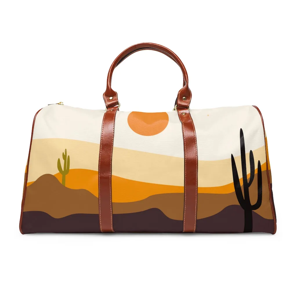 Southwestern Overnight Bag Midwest Desert Waterproof Travel Bag Duffel Bag Faux Leather Strap Handles Water Resistant