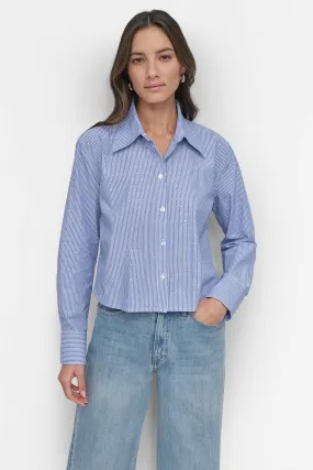 STRIPED POPILIN STUDDED RHINESTONE TOP