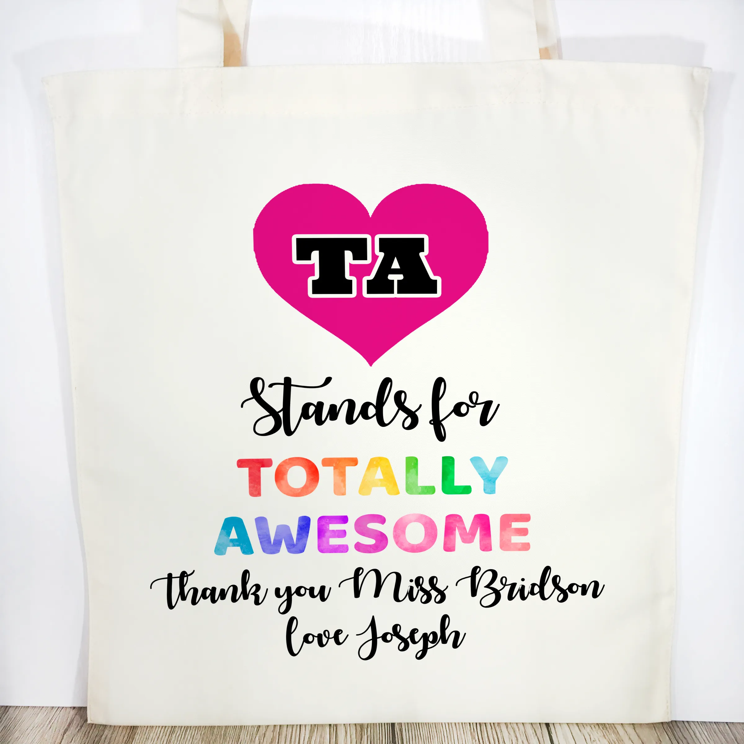 TA means Totally Awesome Personalised Teacher Assistant Gift Tote Bag