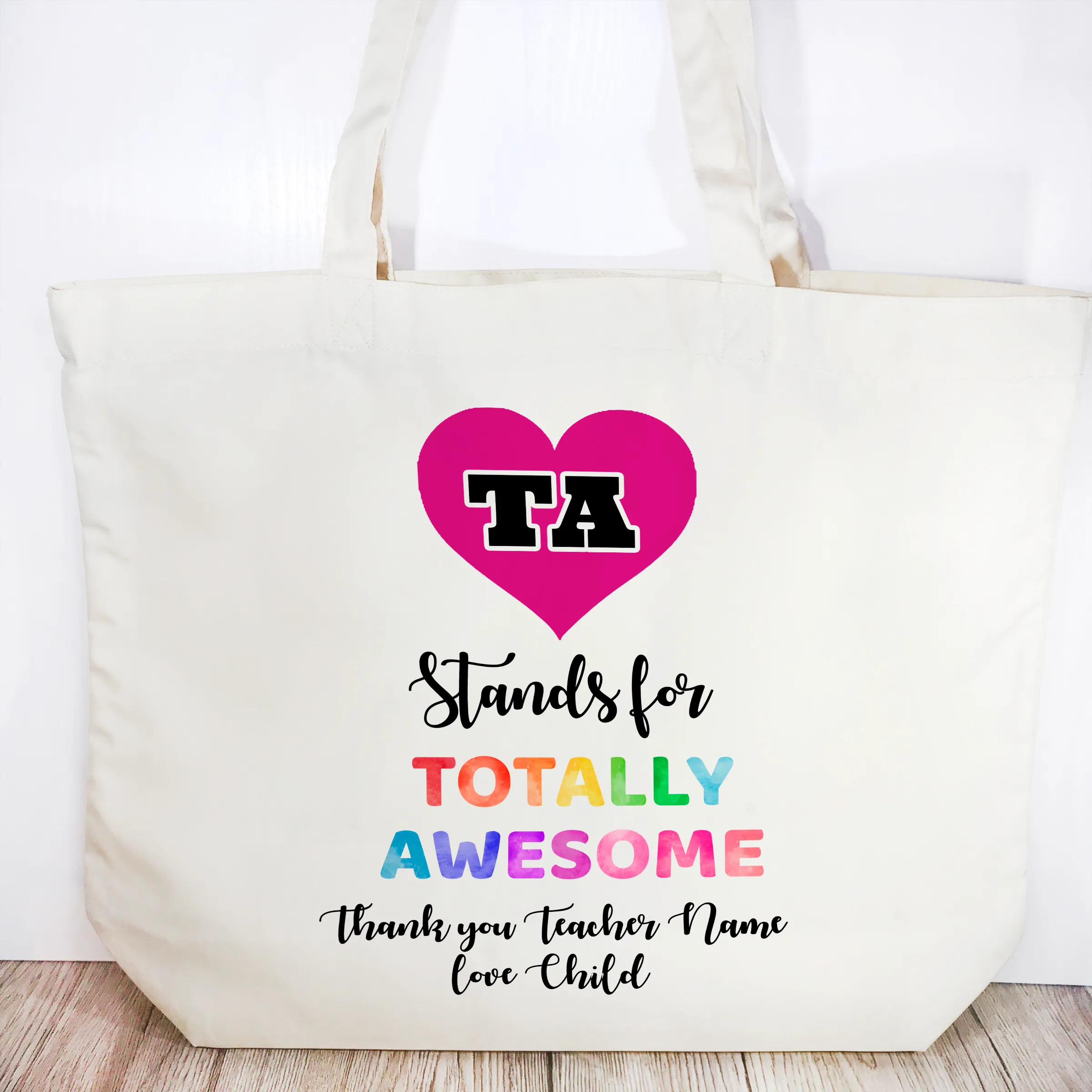 TA means Totally Awesome Personalised Teacher Assistant Gift Tote Bag