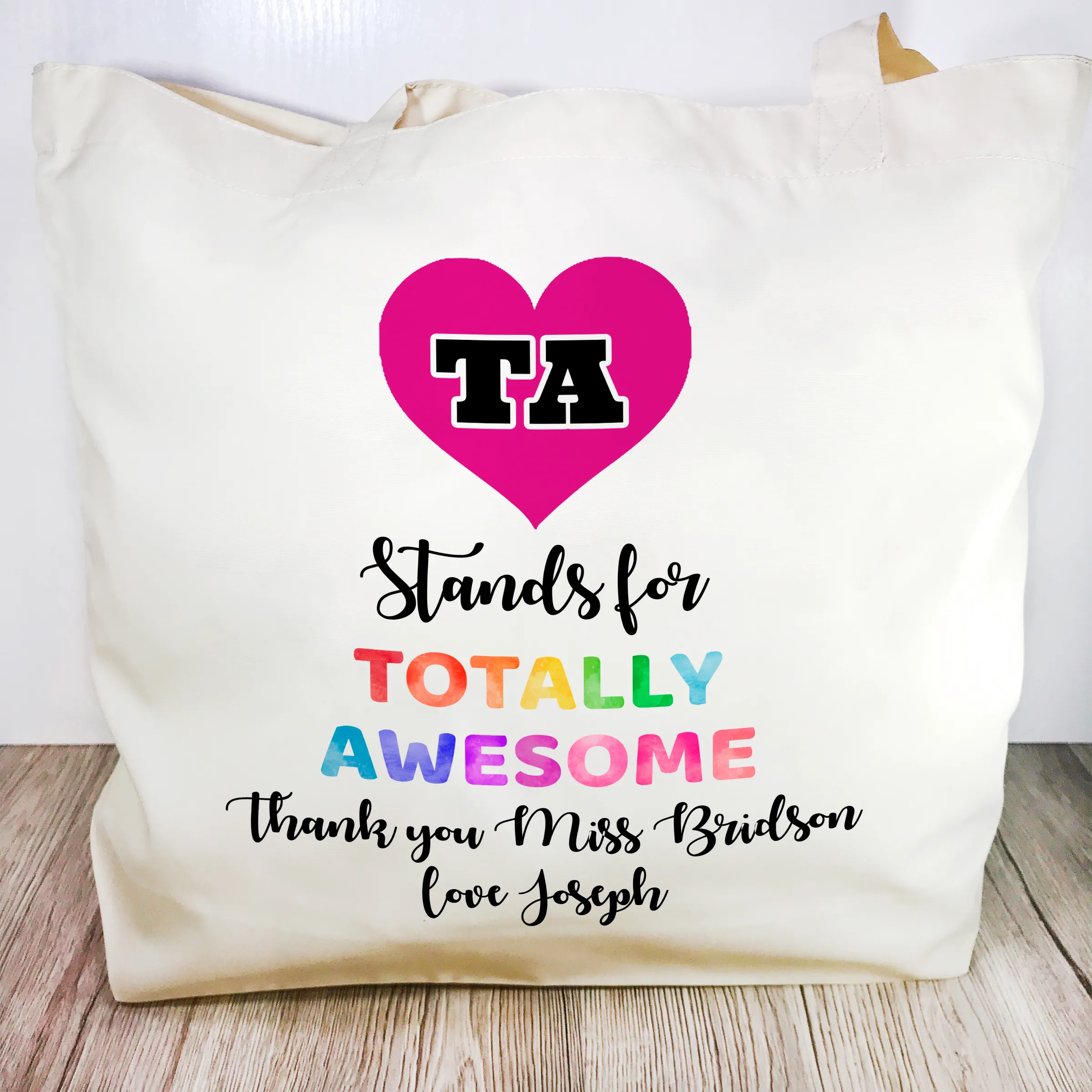 TA means Totally Awesome Personalised Teacher Assistant Gift Tote Bag