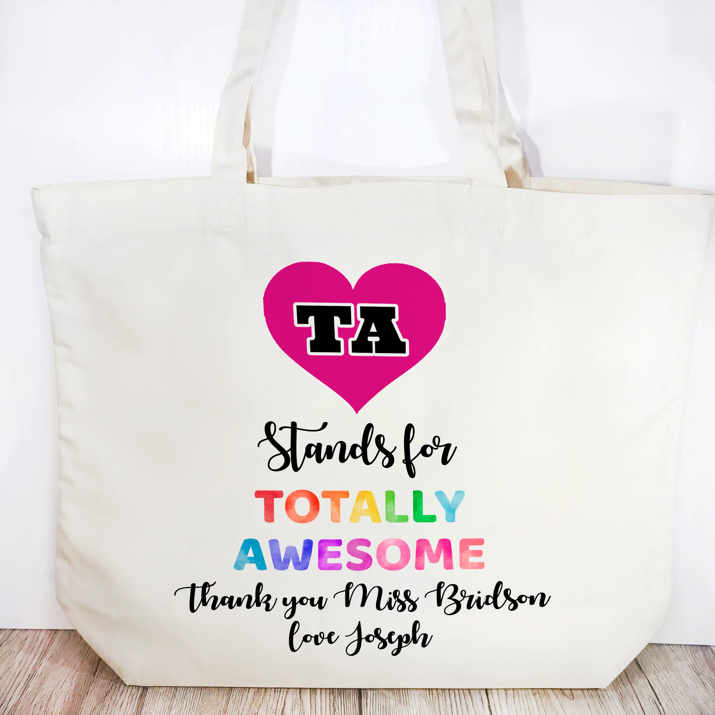 TA means Totally Awesome Personalised Teacher Assistant Gift Tote Bag