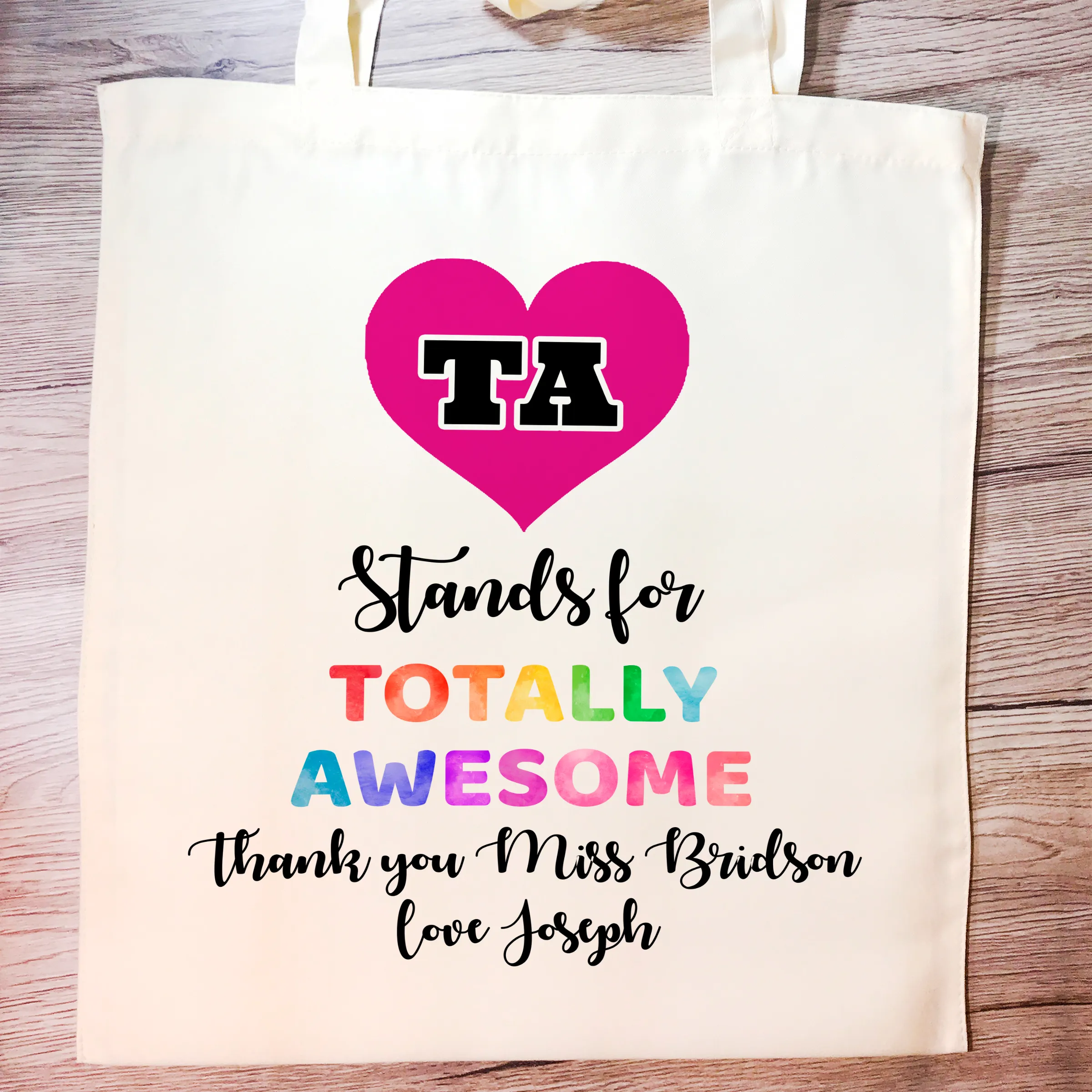 TA means Totally Awesome Personalised Teacher Assistant Gift Tote Bag