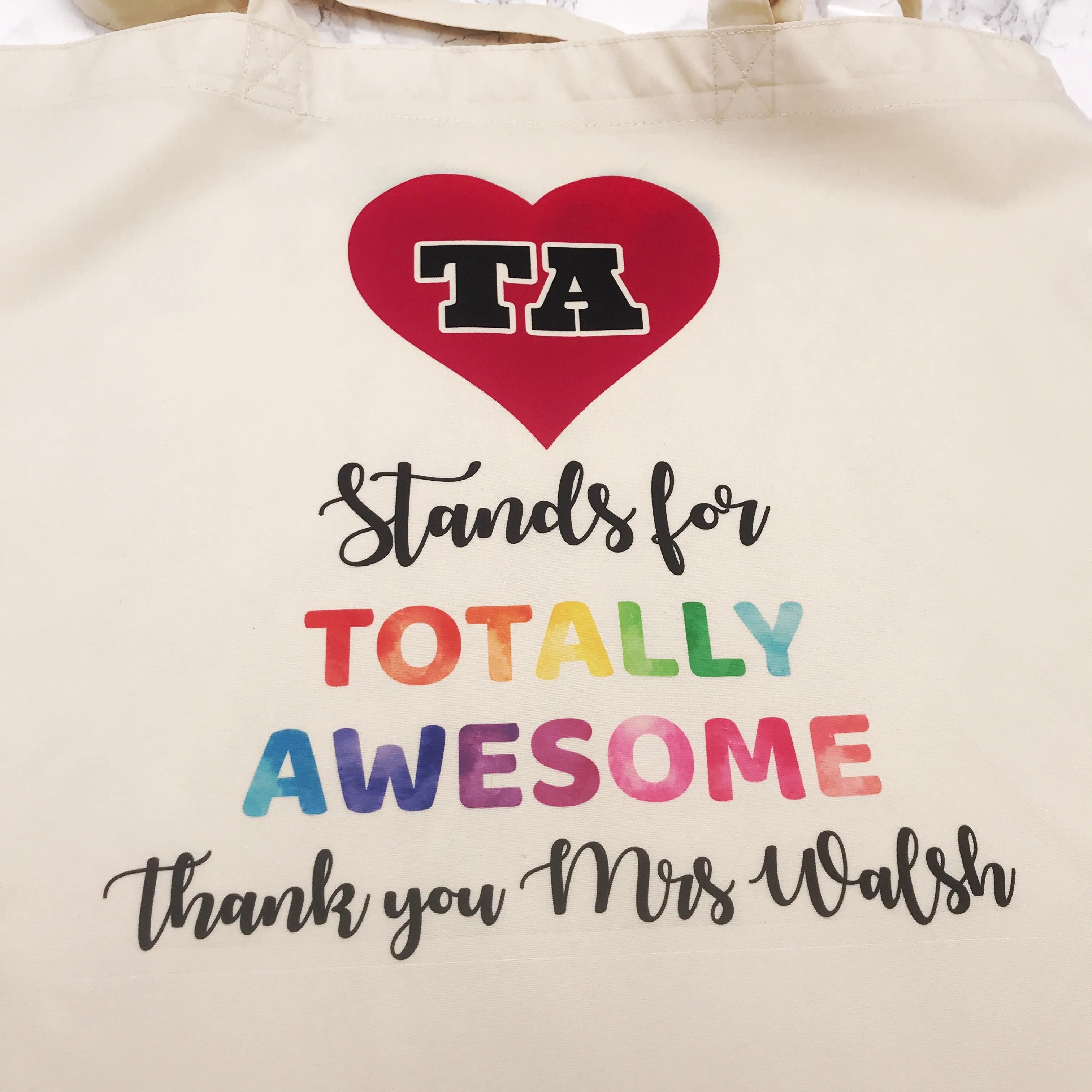 TA means Totally Awesome Personalised Teacher Assistant Gift Tote Bag