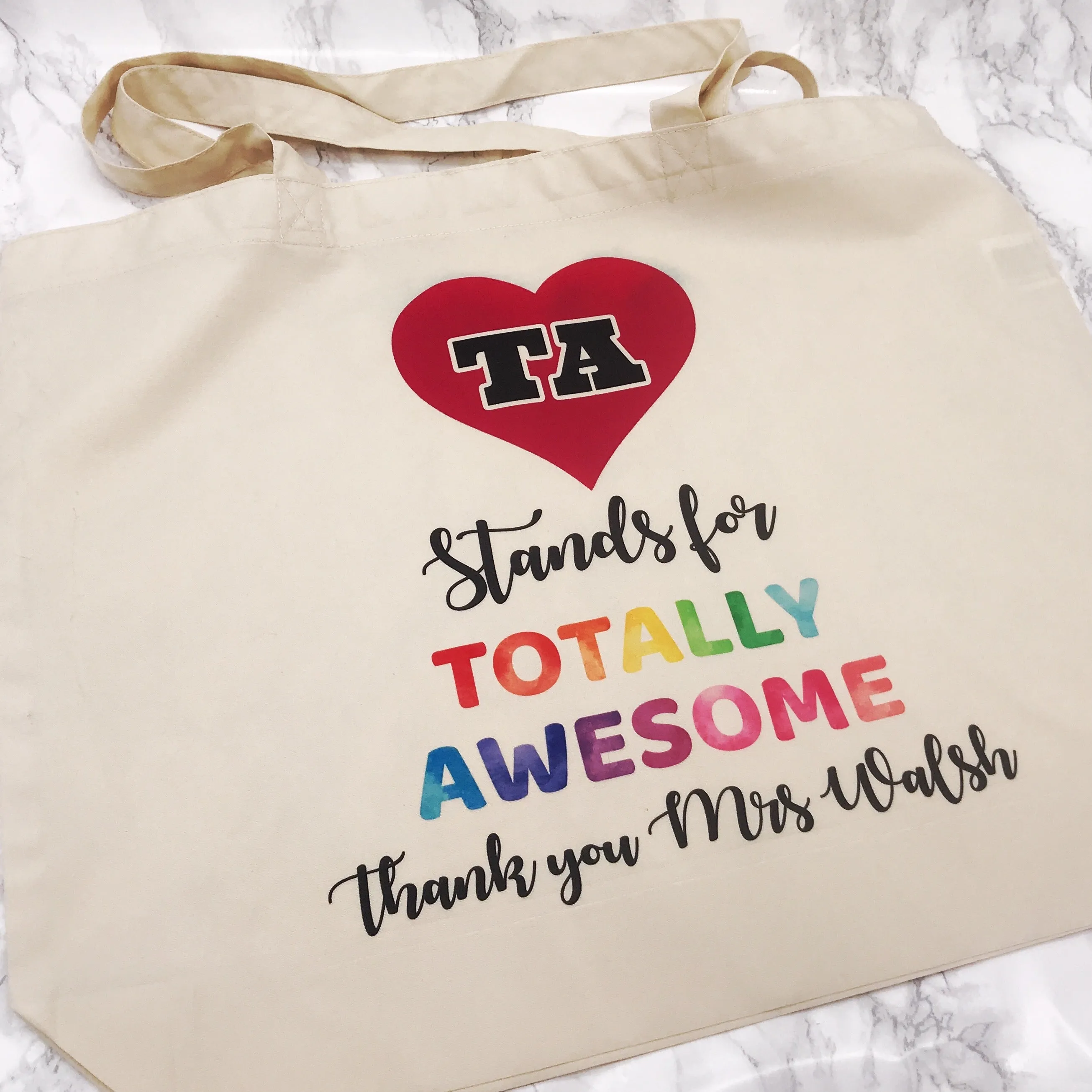 TA means Totally Awesome Personalised Teacher Assistant Gift Tote Bag