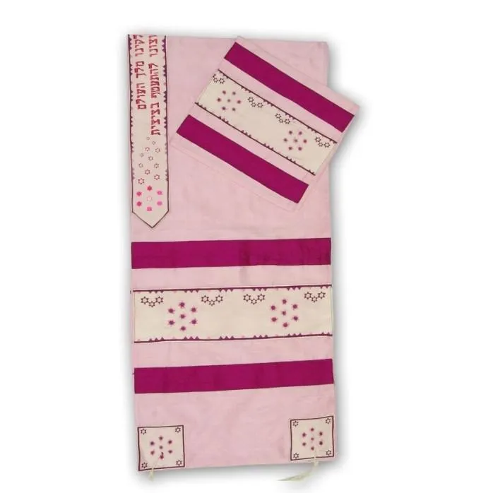 Tallit Set In Wild Silk Stars Embroidered