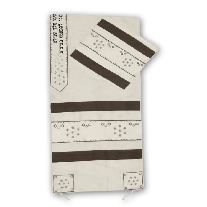 Tallit Set In Wild Silk Stars Embroidered