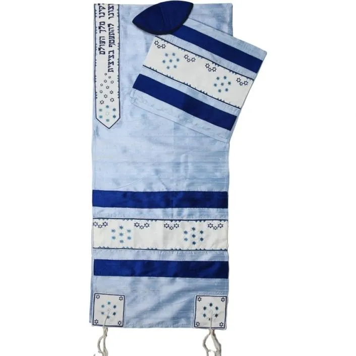 Tallit Set In Wild Silk Stars Embroidered